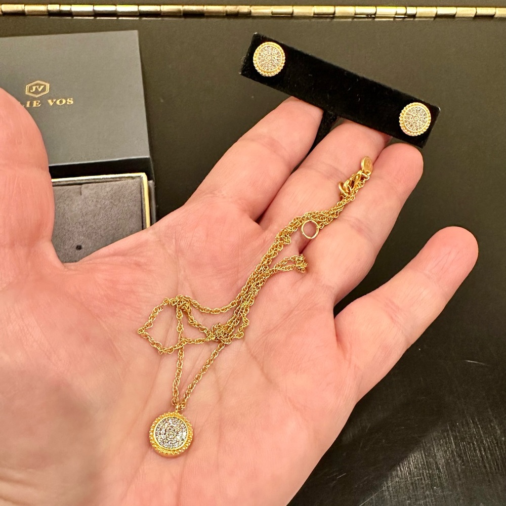 NWT RARE Authentic Luxury Minimalist Julie Vos pavé CZ Earring And Necklace Set - Picture 8 of 17